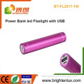 Factory Wholesale Colorful Smart Metal Material 2000mah USB Recharging 1w led Flashlight Power Bank for Mobile Cell Phone